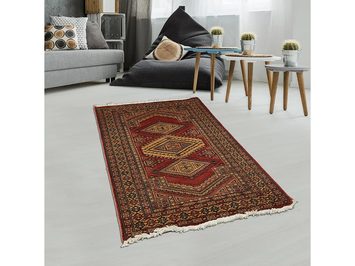 Authentique tapis d'Orient 90x165 fait main en laine rouge MULTAN 7