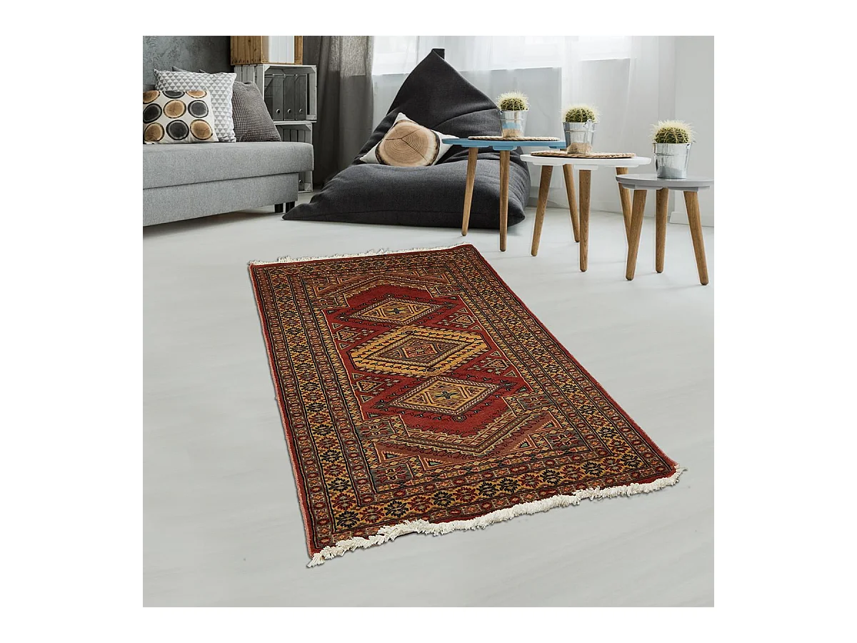 Authentique tapis d'Orient 90x165 fait main en laine rouge MULTAN 7