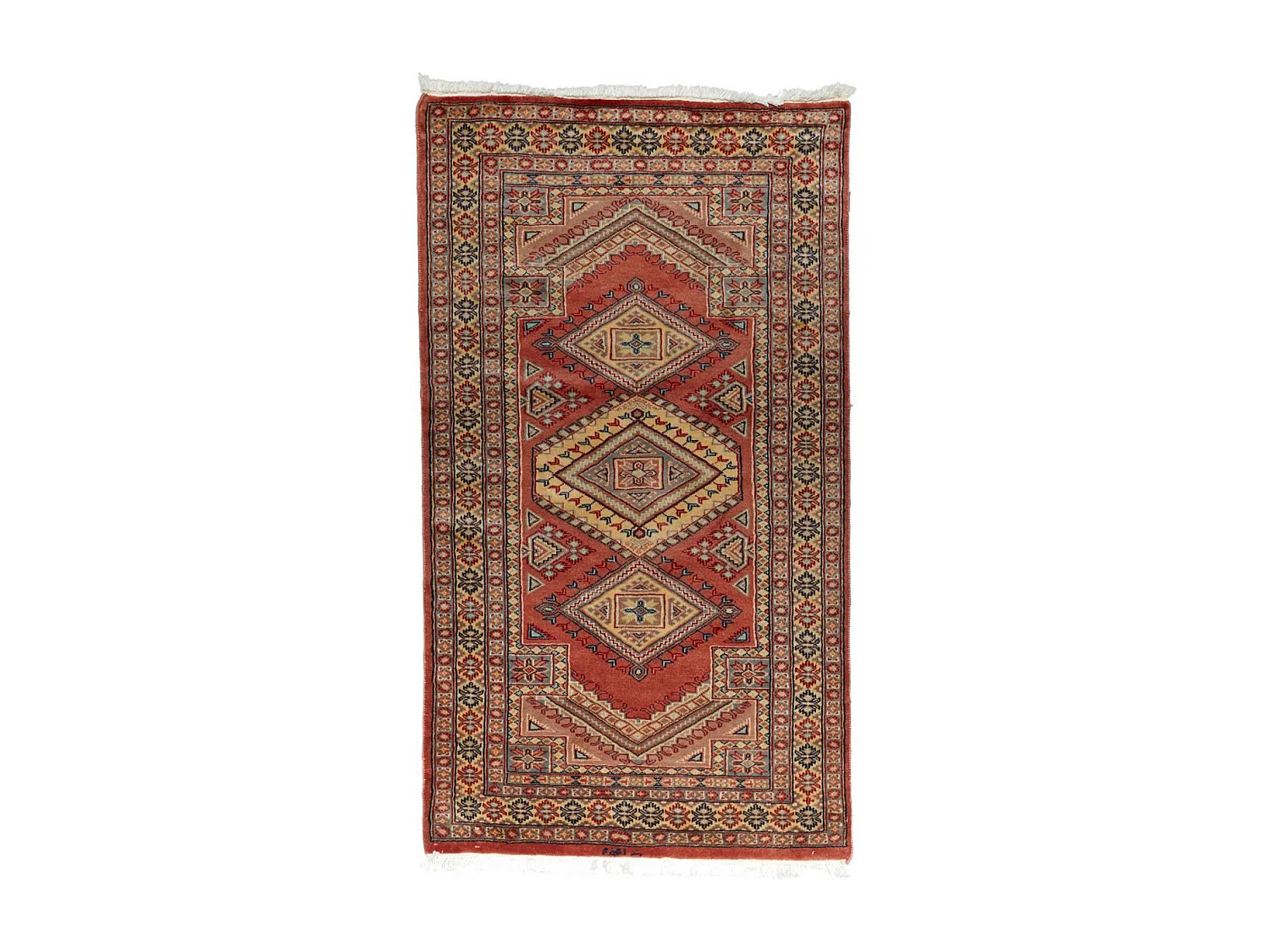 Authentique tapis d'Orient 90x165 fait main en laine rouge MULTAN 7
