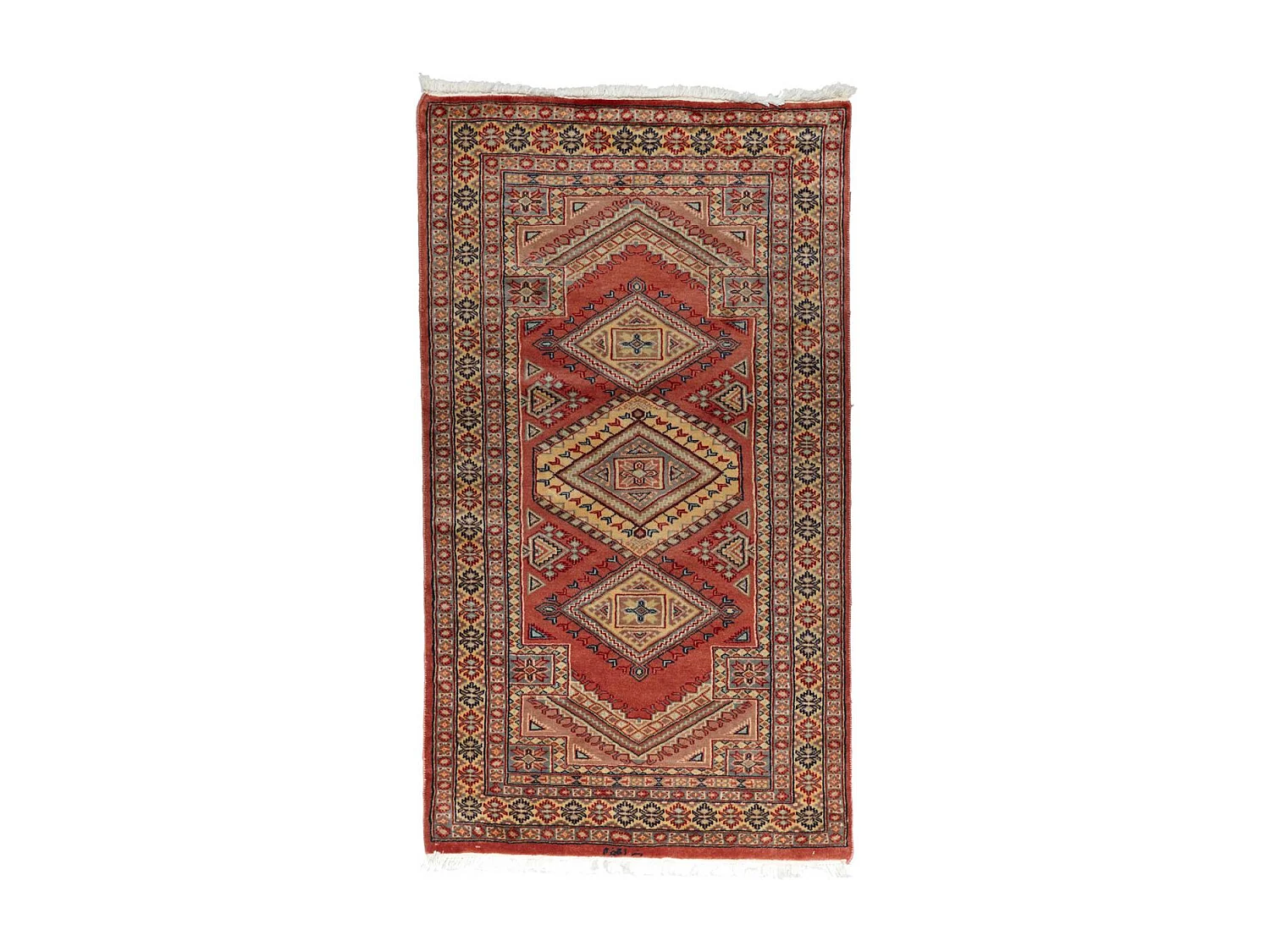 Authentique tapis d'Orient 90x165 fait main en laine rouge MULTAN 7
