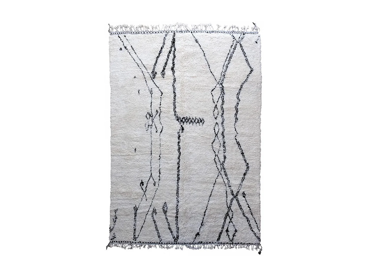 Authentique tapis berbère 250x355 fait à la main en laine blanc cassé et noir BENI OUARAIN AJ