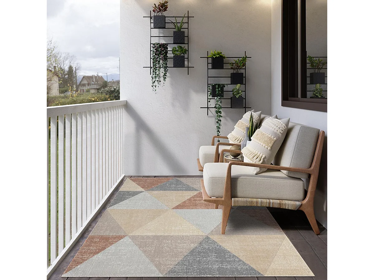 Tapis extérieur 160x220 tissé kilim jaune et gris SOYEUX F