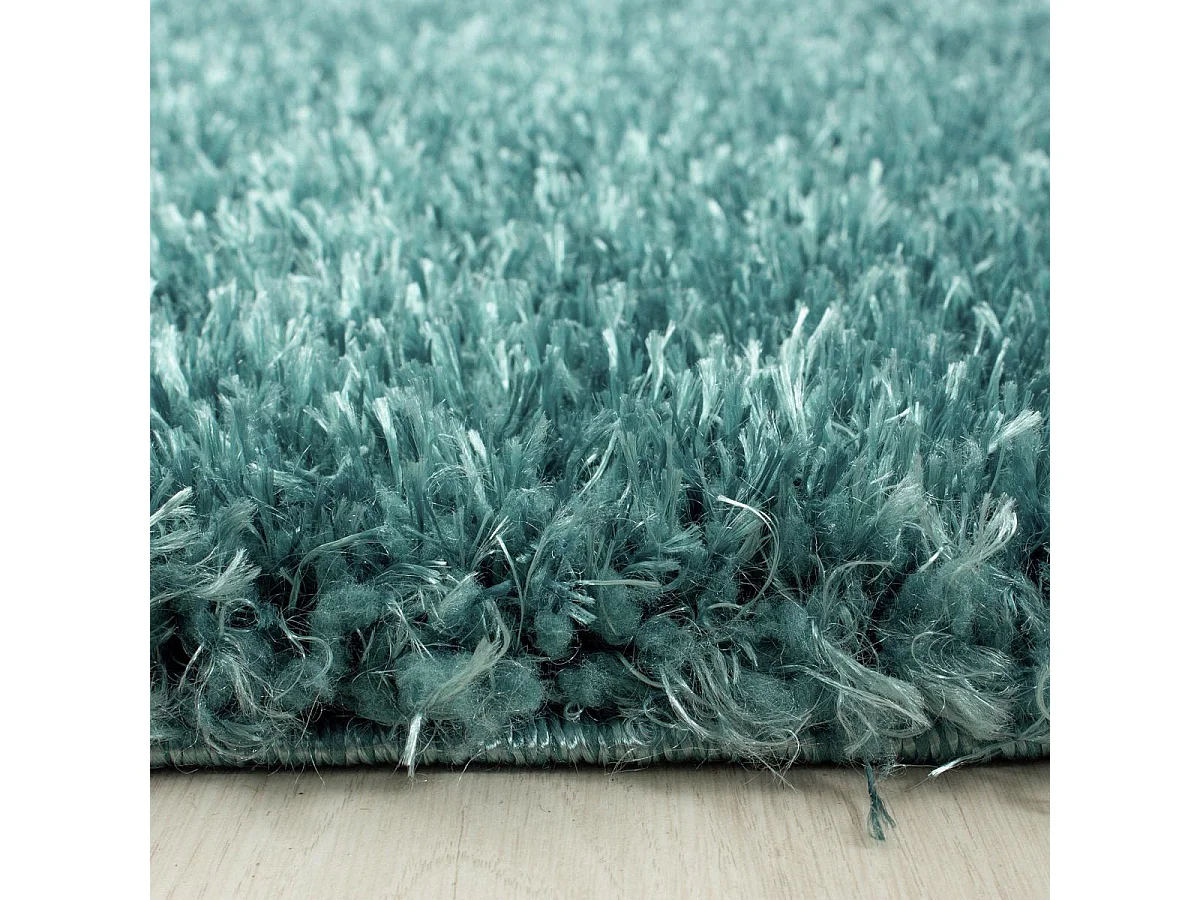 Tapis longs poils shaggy 280x370 rectangle tissé bleu et turquoise motif uni