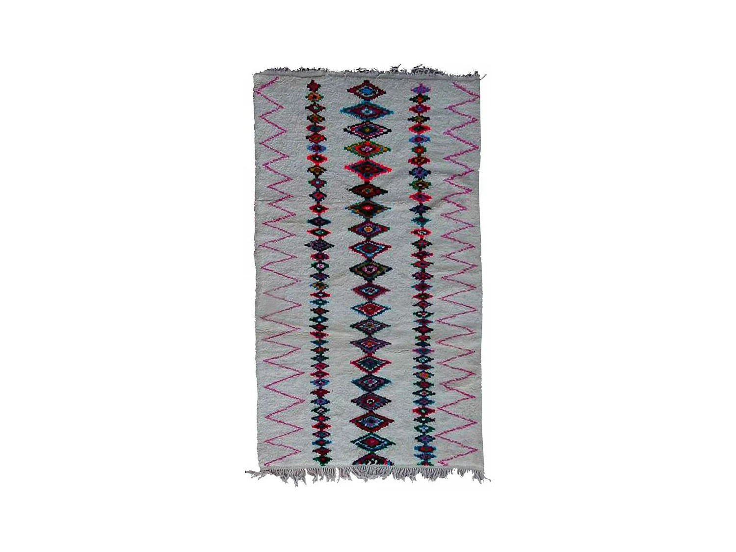 Authentique tapis berbère 155x270 fait main en laine gris et rouge BOUJAD