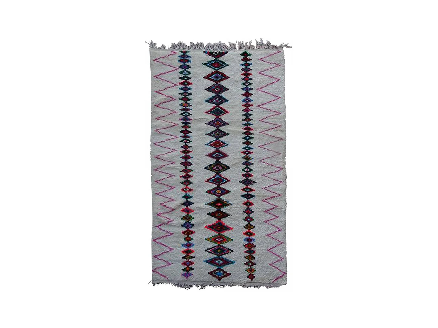 Authentique tapis berbère 155x270 fait main en laine gris et rouge BOUJAD