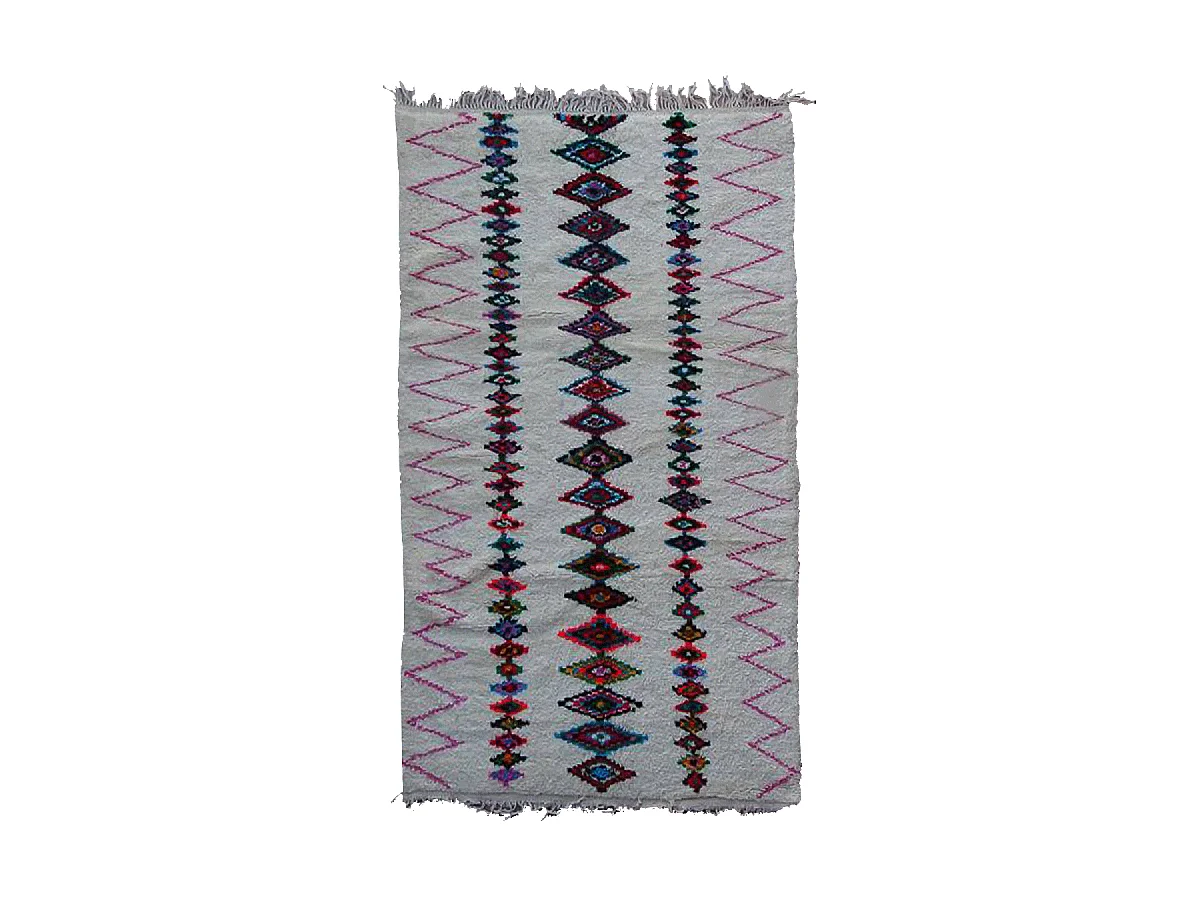 Authentique tapis berbère 155x270 fait main en laine gris et rouge BOUJAD
