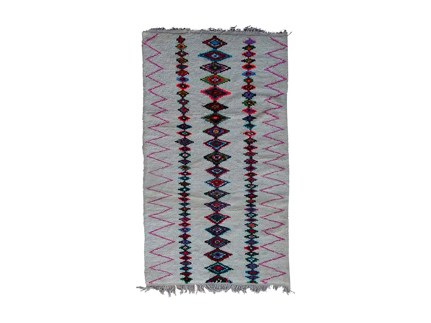Authentique tapis berbère 155x270 fait main en laine gris et rouge BOUJAD