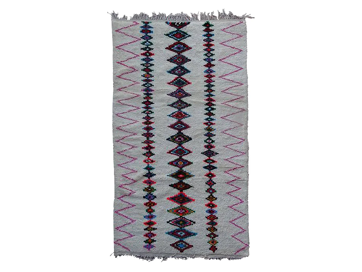 Authentique tapis berbère 155x270 fait main en laine gris et rouge BOUJAD