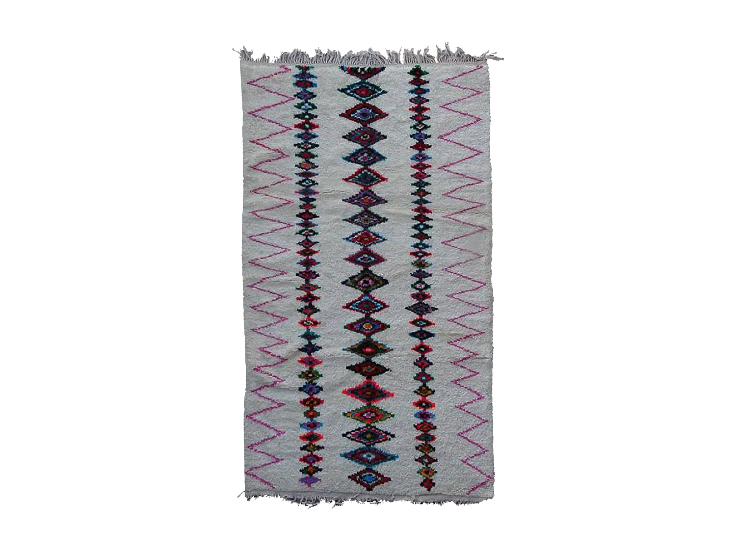 Authentique tapis berbère 155x270 fait main en laine gris et rouge BOUJAD