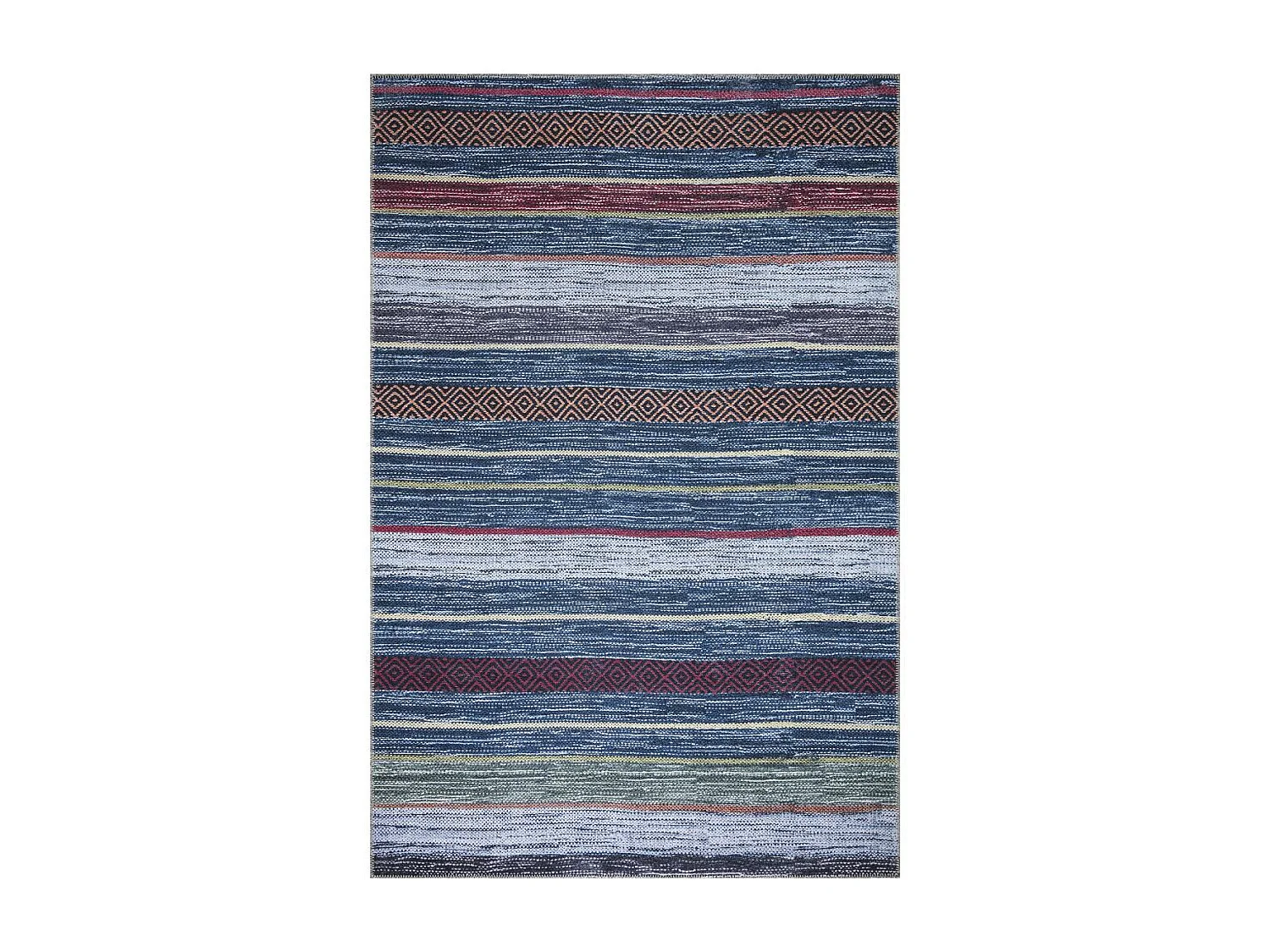 tapis entrée 115x180 tissé bleu et rouge rectangle motif ethnique NOBASTA