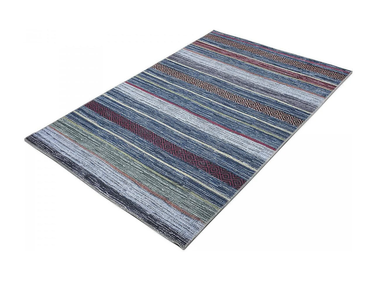tapis entrée 115x180 tissé bleu et rouge rectangle motif ethnique NOBASTA