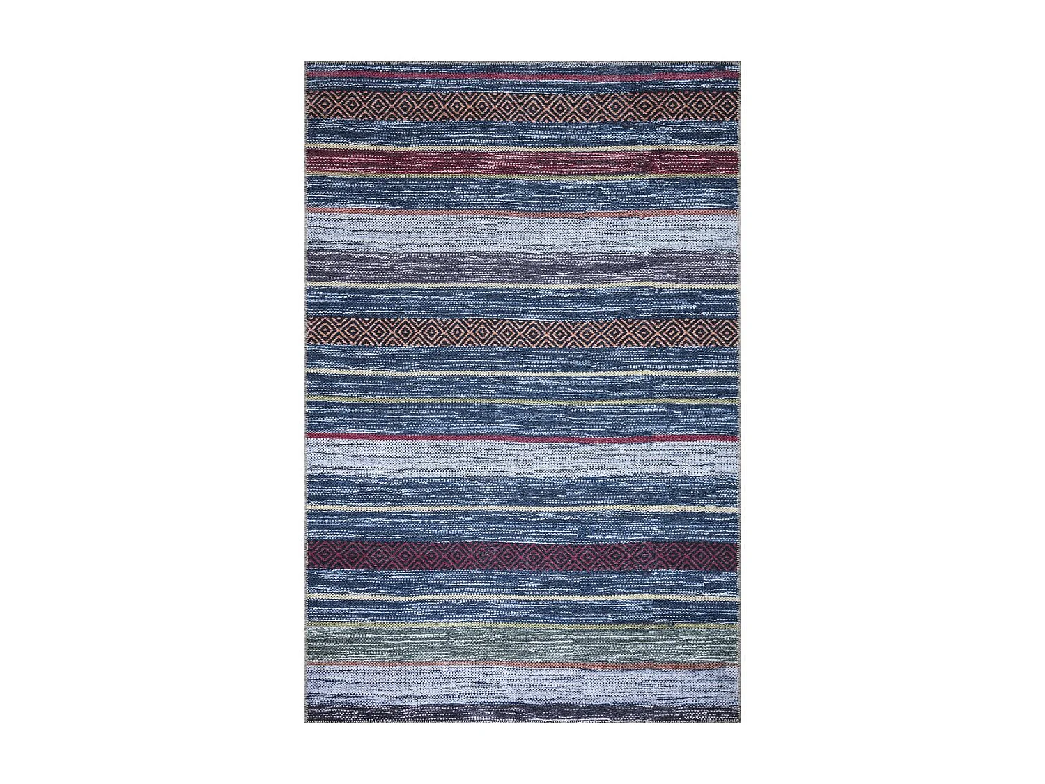 tapis entrée 115x180 tissé bleu et rouge rectangle motif ethnique NOBASTA