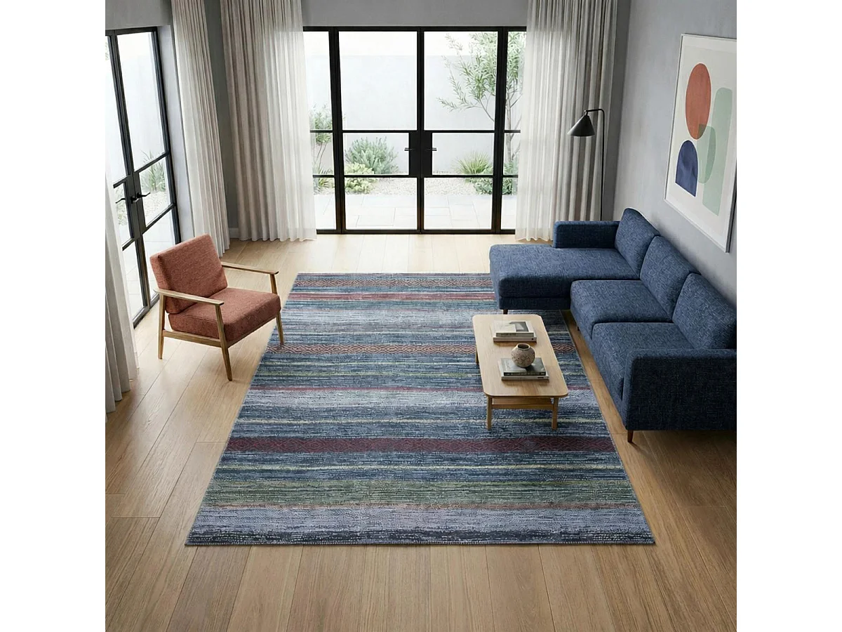 tappeto da ingresso 115x180 tessuto rettangolare blu e rosso motivo etnico NOBASTA