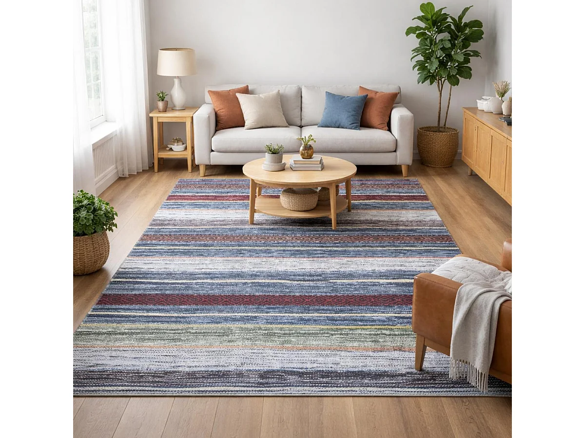 tappeto da ingresso 115x180 tessuto rettangolare blu e rosso motivo etnico NOBASTA