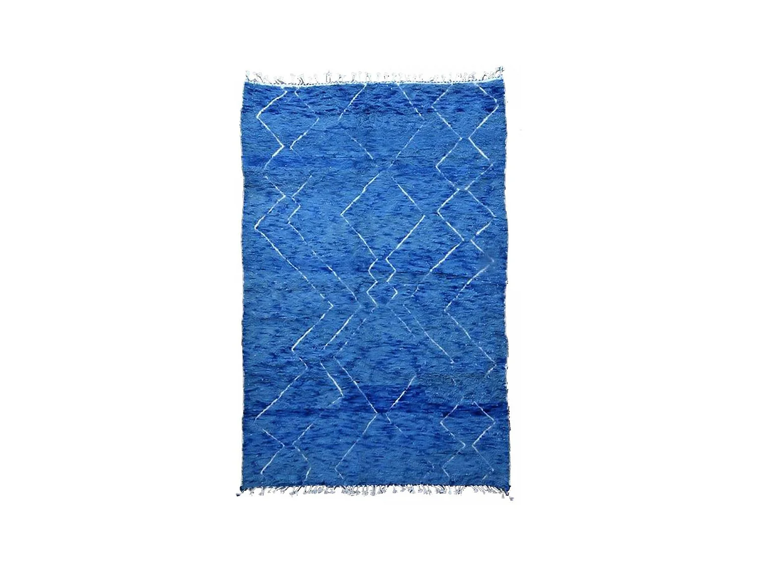 Authentique tapis berbère 210x310 fait main en laine bleu et blanc KSABOL