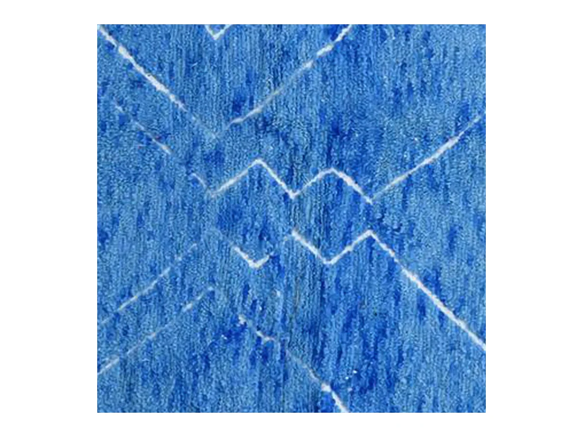 Authentique tapis berbère 210x310 fait main en laine bleu et blanc KSABOL