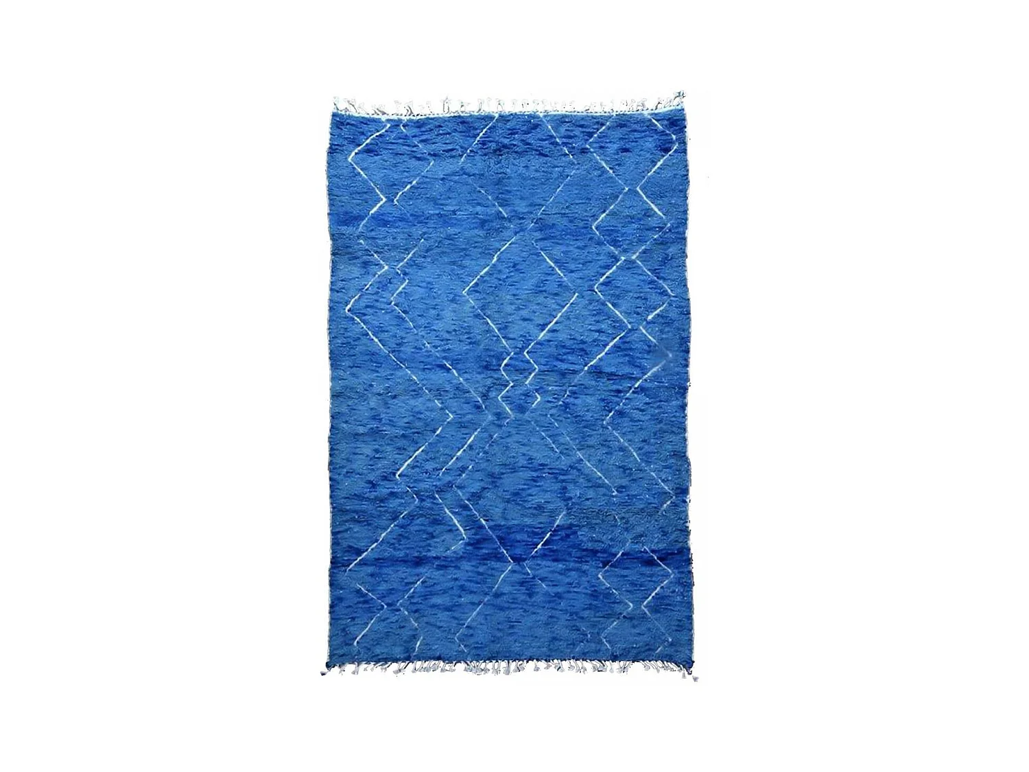 Authentique tapis berbère 210x310 fait main en laine bleu et blanc KSABOL