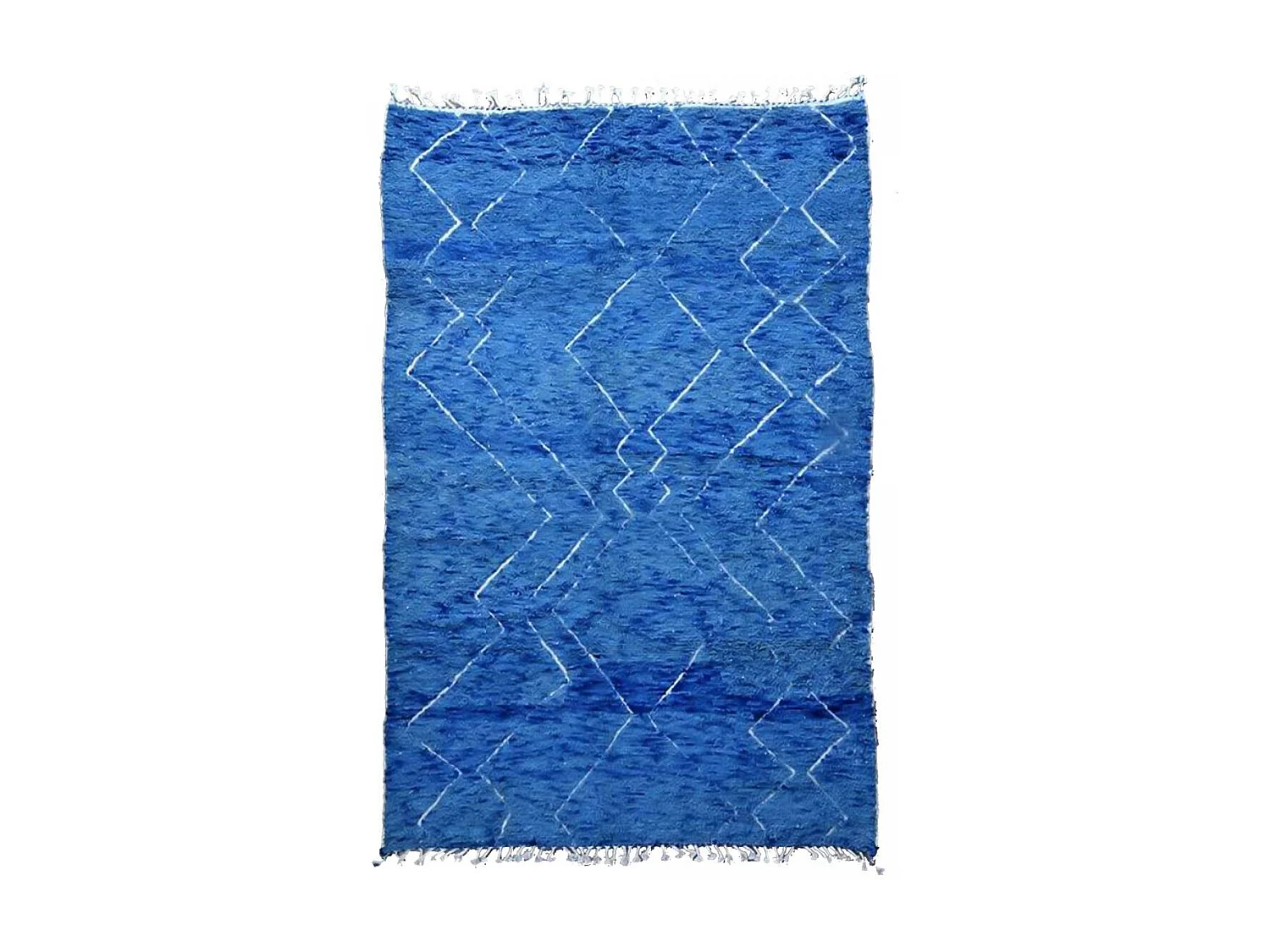 Authentique tapis berbère 210x310 fait main en laine bleu et blanc KSABOL