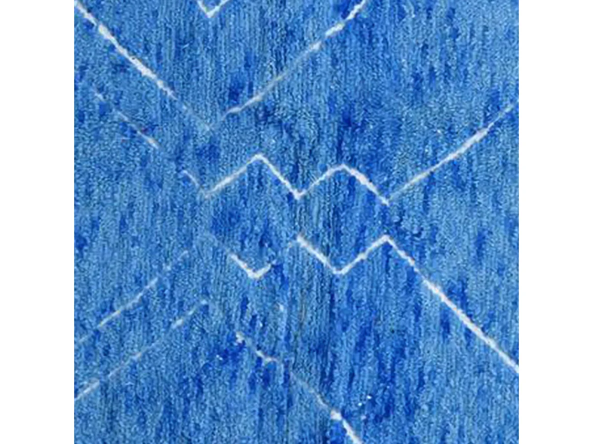 Authentique tapis berbère 210x310 fait main en laine bleu et blanc KSABOL