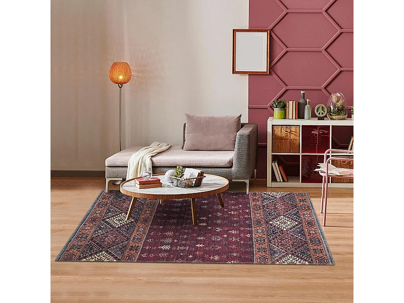 Tapis oriental 115x180 rectangle rouge et orange tissé motif ethnique KHOURJINE1