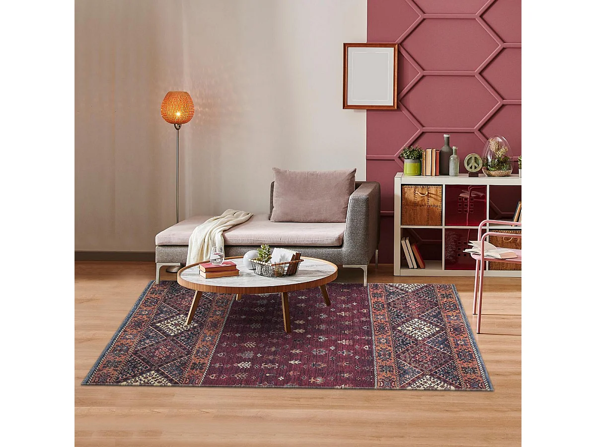 Tapis oriental 115x180 rectangle rouge et orange tissé motif ethnique KHOURJINE1