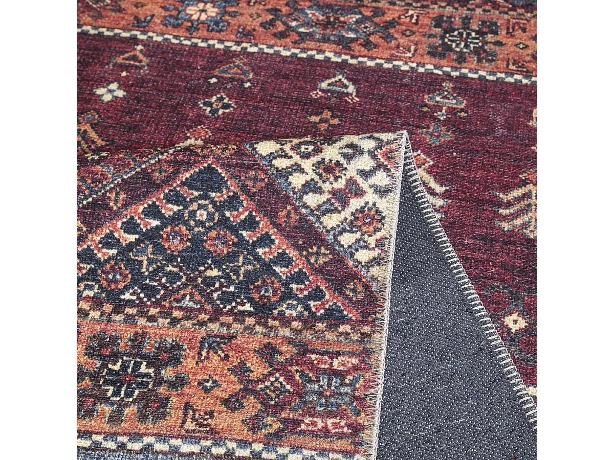 Tapis oriental 115x180 rectangle rouge et orange tissé motif ethnique KHOURJINE1