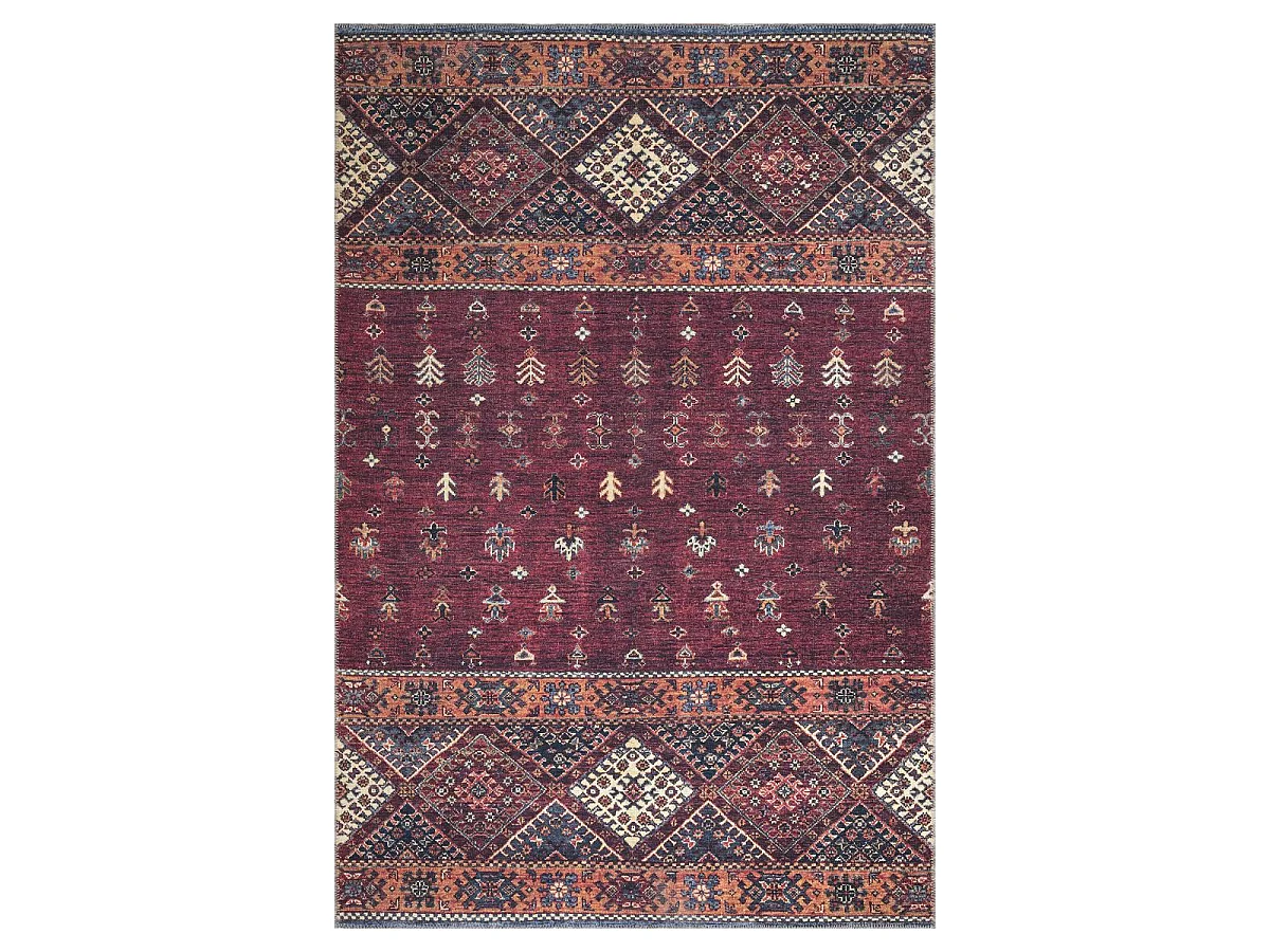 Tapis oriental 115x180 rectangle rouge et orange tissé motif ethnique KHOURJINE1