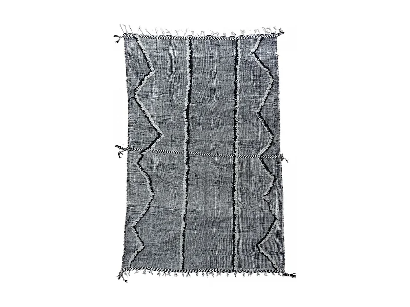 Authentique tapis berbère 205x310 fait main en laine gris et noir AKKA
