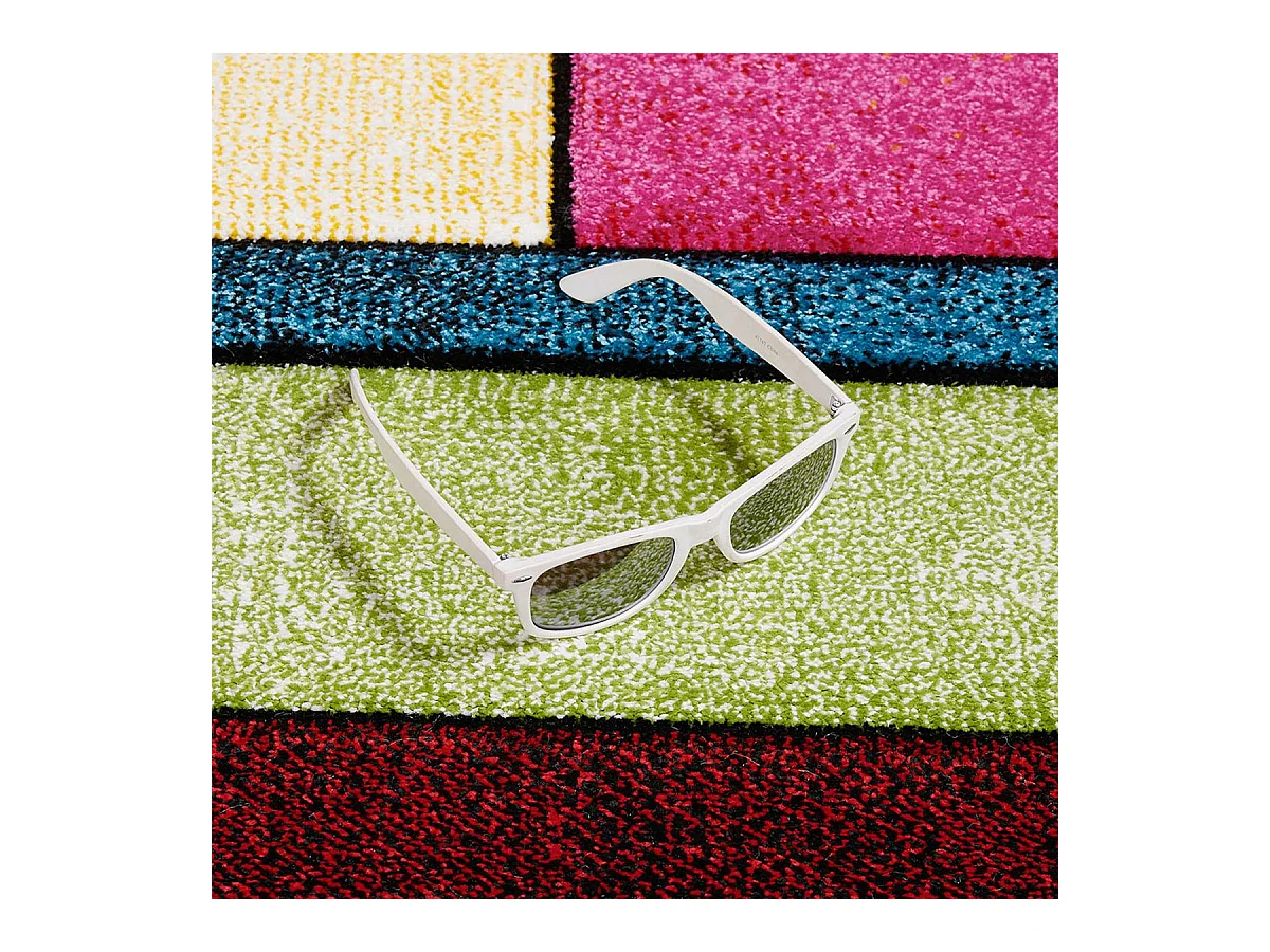 tapis salon 140x140 tissé multicolore carré motif géométrique LYN8 GEOME