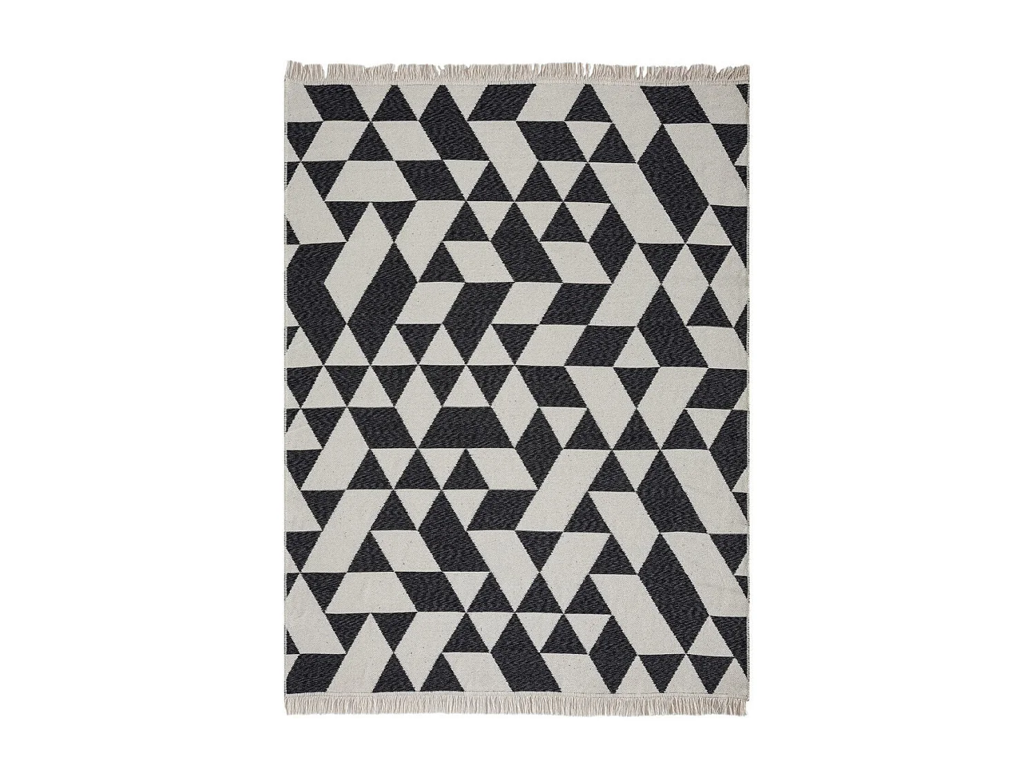 Tapis kilim reversible 200x280 en coton motif géométrique BI crème et noir