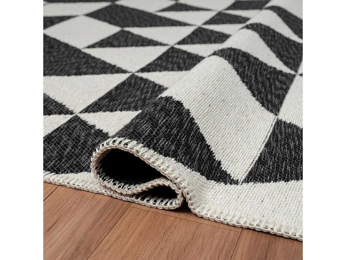 Tapis kilim reversible 200x280 en coton motif géométrique BI crème et noir