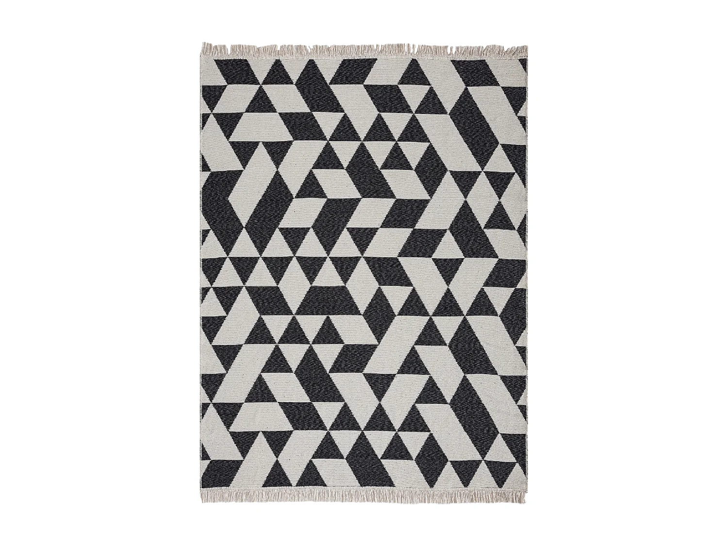 Tapis kilim reversible 200x280 en coton motif géométrique BI crème et noir