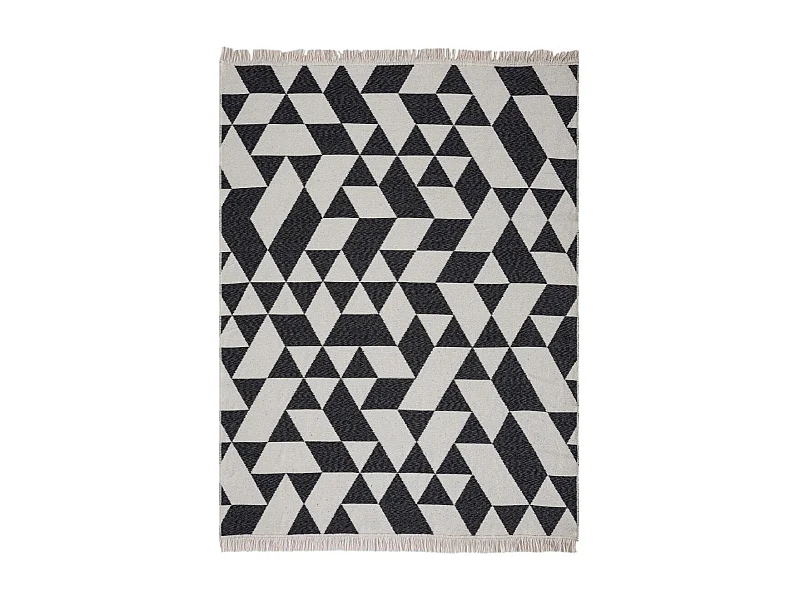 Tappeto kilim reversibile 200x280 in cotone disegno geometrico BI panna e nero
