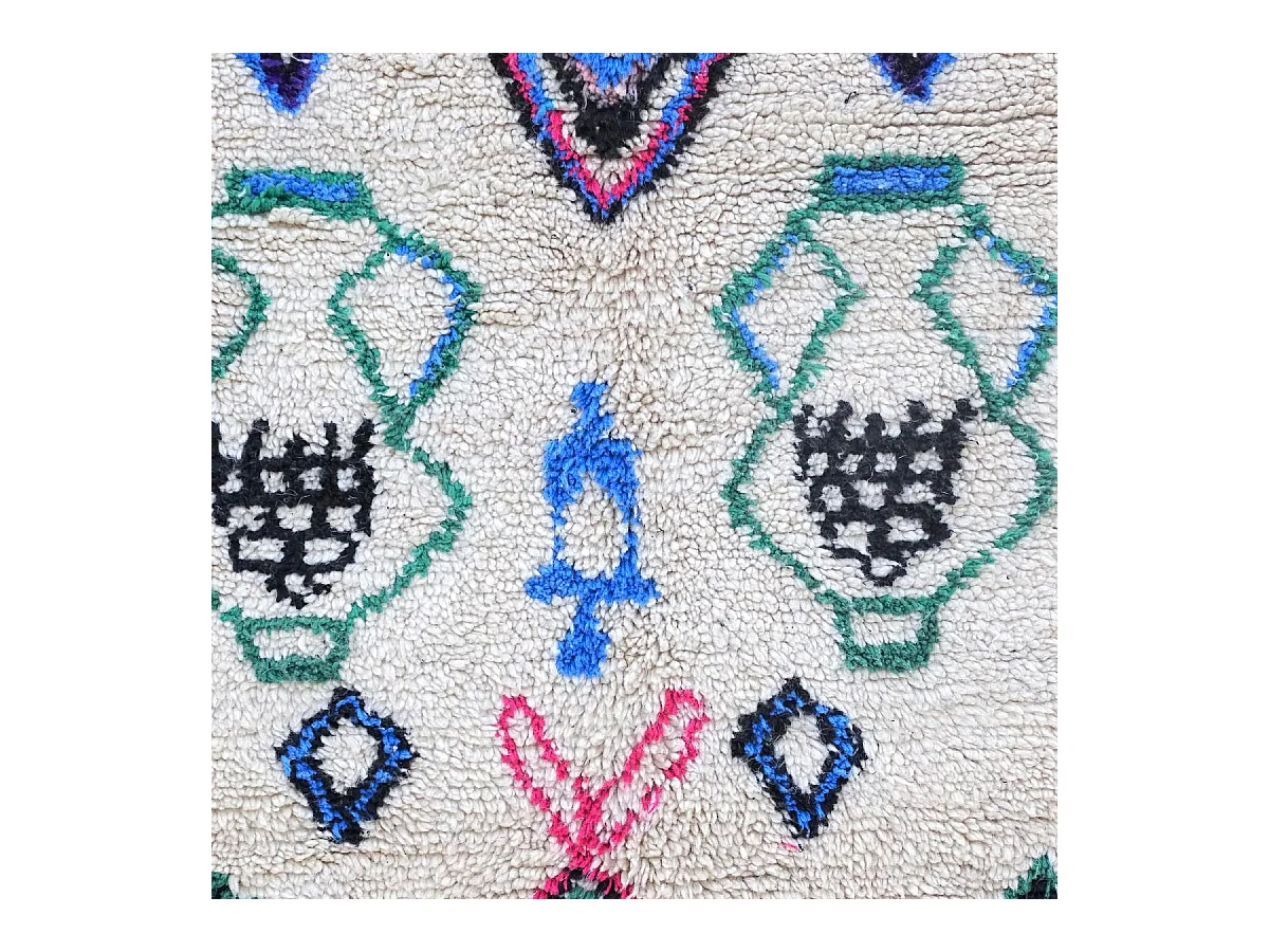 Authentique tapis berbère 160x260 fait à la main en laine crème et rouge Azilal Faraji