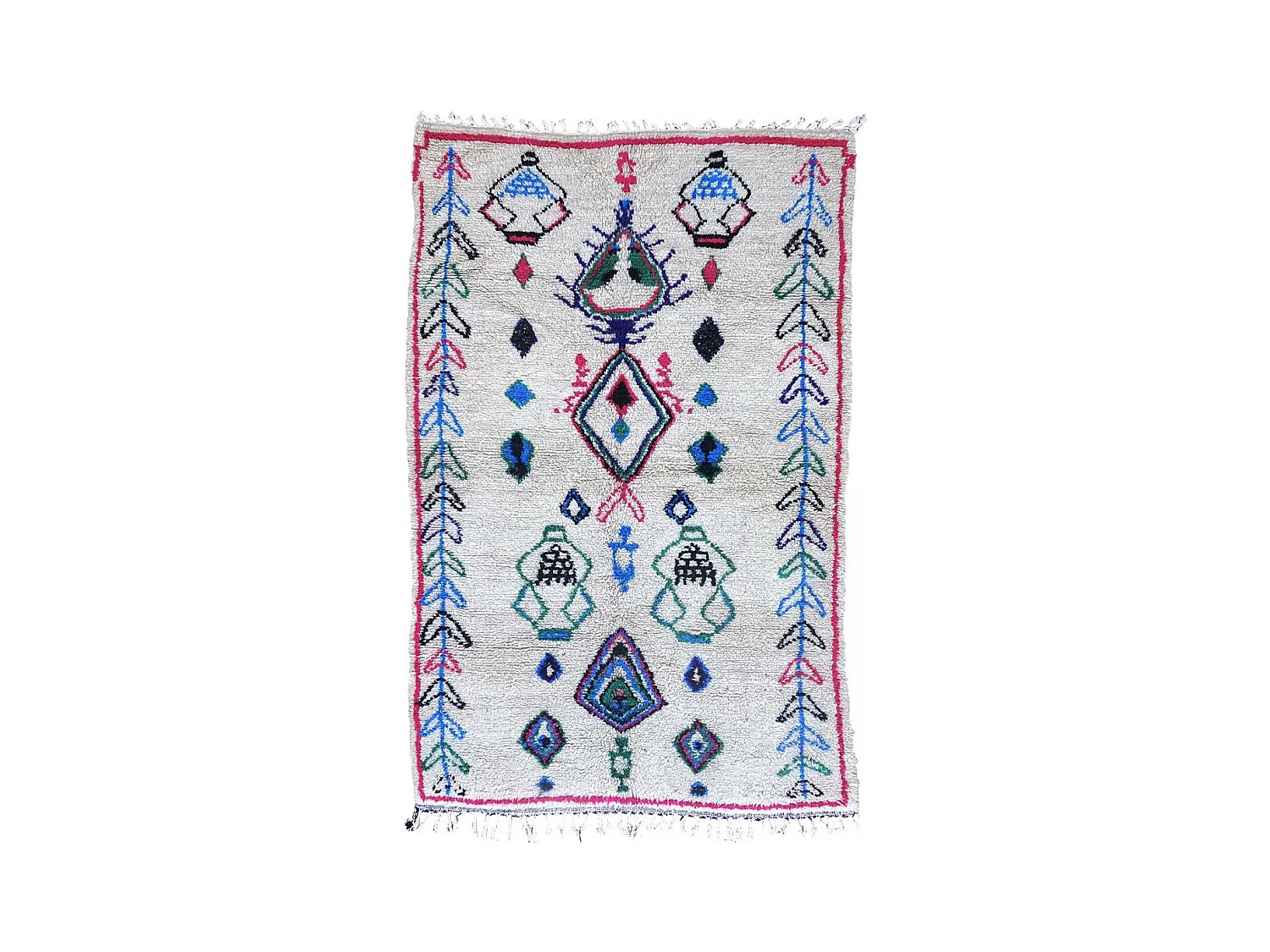 Authentique tapis berbère 160x260 fait à la main en laine crème et rouge Azilal Faraji