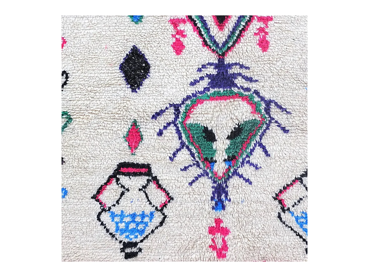 Authentique tapis berbère 160x260 fait à la main en laine crème et rouge Azilal Faraji