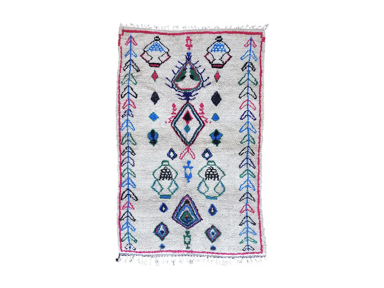 Authentique tapis berbère 160x260 fait à la main en laine crème et rouge Azilal Faraji