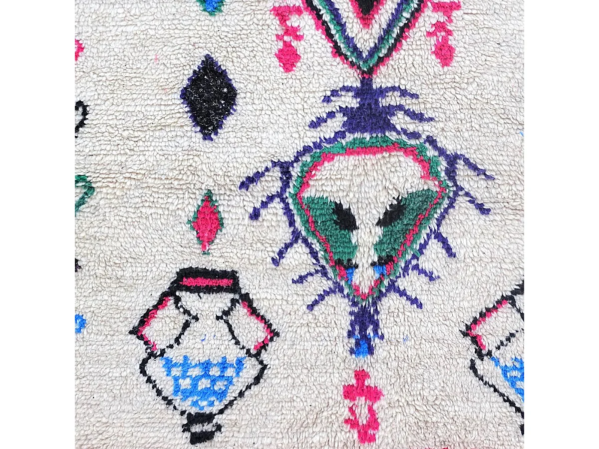 Authentique tapis berbère 160x260 fait à la main en laine crème et rouge Azilal Faraji