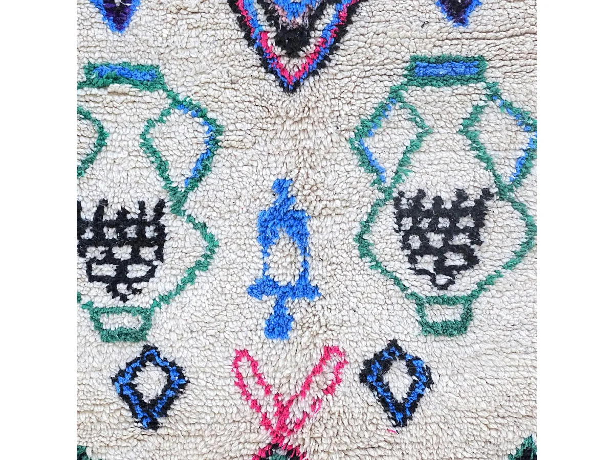 Authentique tapis berbère 160x260 fait à la main en laine crème et rouge Azilal Faraji