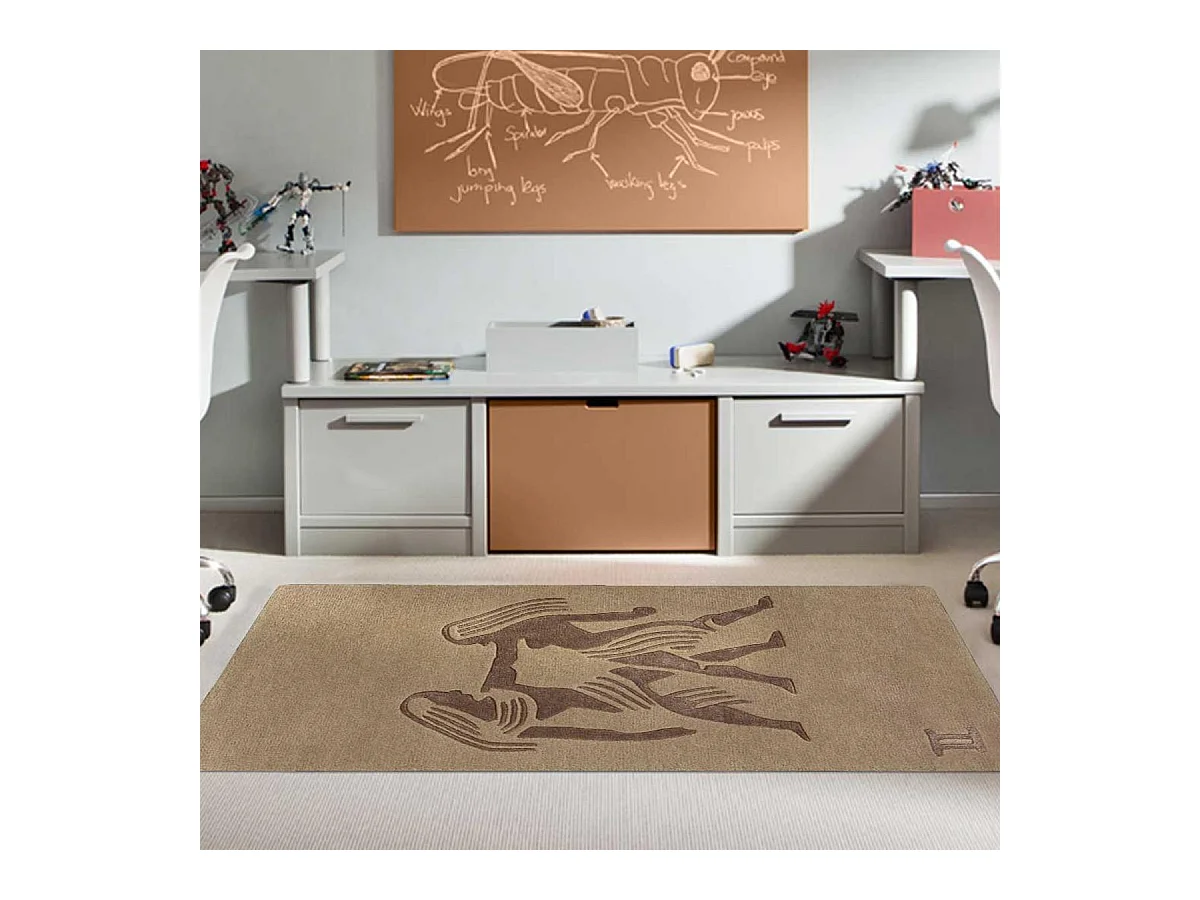 tapis entrée 70x130 fait main en laine beige rectangle motif géométrique GEMINI