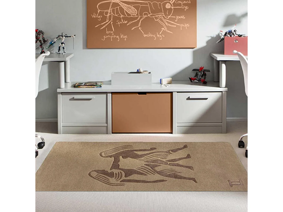 tapis entrée 70x130 fait main en laine beige rectangle motif géométrique GEMINI