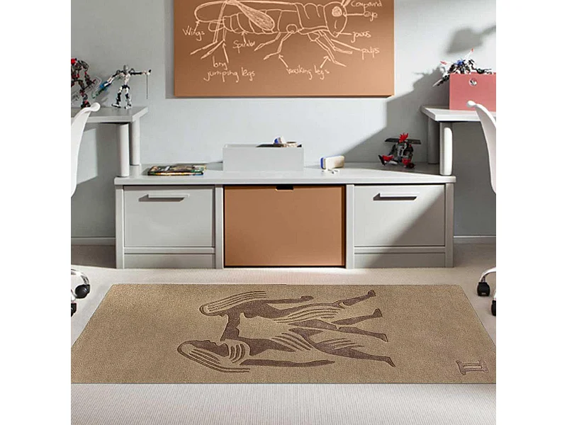 tapis entrée 70x130 fait main en laine beige rectangle motif géométrique GEMINI