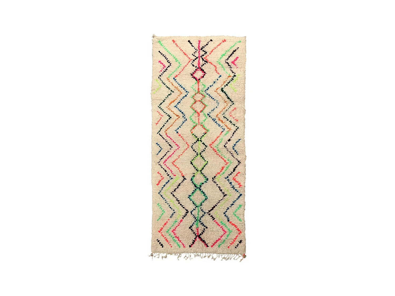 Authentique tapis berbère 120x260 fait à la main en laine blanc cassé et rose AZILAL 2 motif ethnic