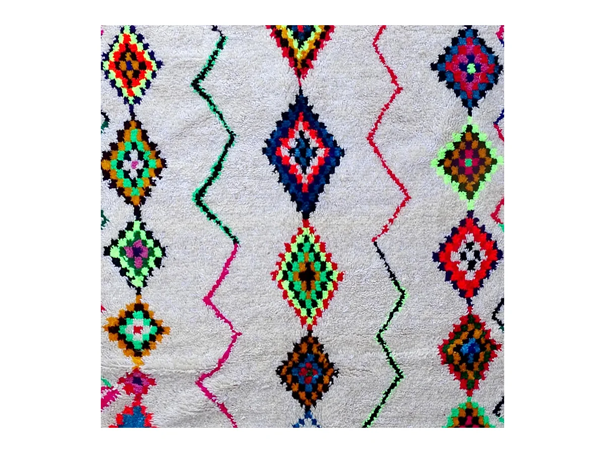 Authentique tapis berbère 160x255 fait à la main en laine blanc cassé et rose AZILAL 6 motif ethnic