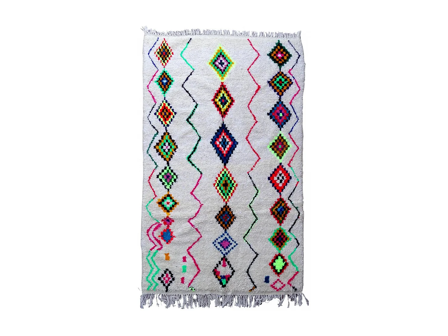 Authentique tapis berbère 160x255 fait à la main en laine blanc cassé et rose AZILAL 6 motif ethnic