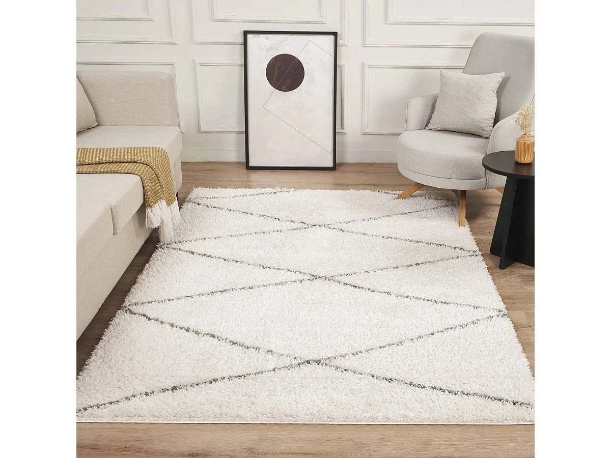 Tapis berbère 200x280 tissé motifs ethno-chic LYN4 BENYLE 3 crème