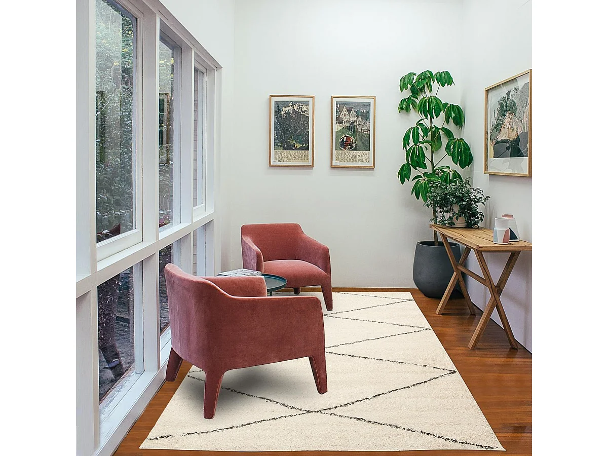 Tapis berbère 200x280 tissé motifs ethno-chic LYN4 BENYLE 3 crème