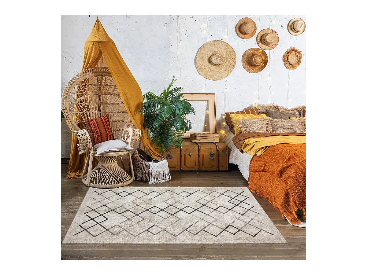 tapis entrée 115x180 tissé crème rectangle motif scandinave JOINTA