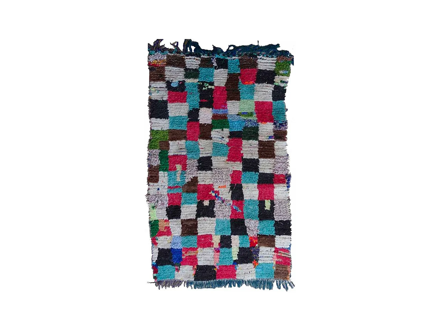 Authentique tapis berbère 90x150 fait main en laine bleu et noir ZEMERI