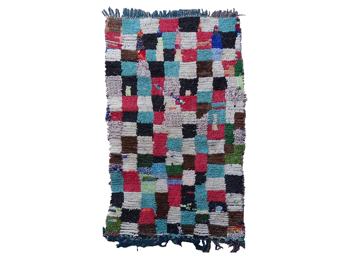 Authentique tapis berbère 90x150 fait main en laine bleu et noir ZEMERI